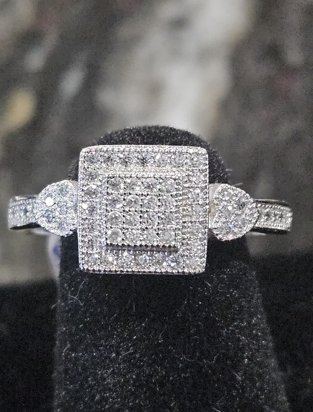 Vintage Sterling Silver Square Halo Cubic Zirconia Accent Ring - Size 6 1/2